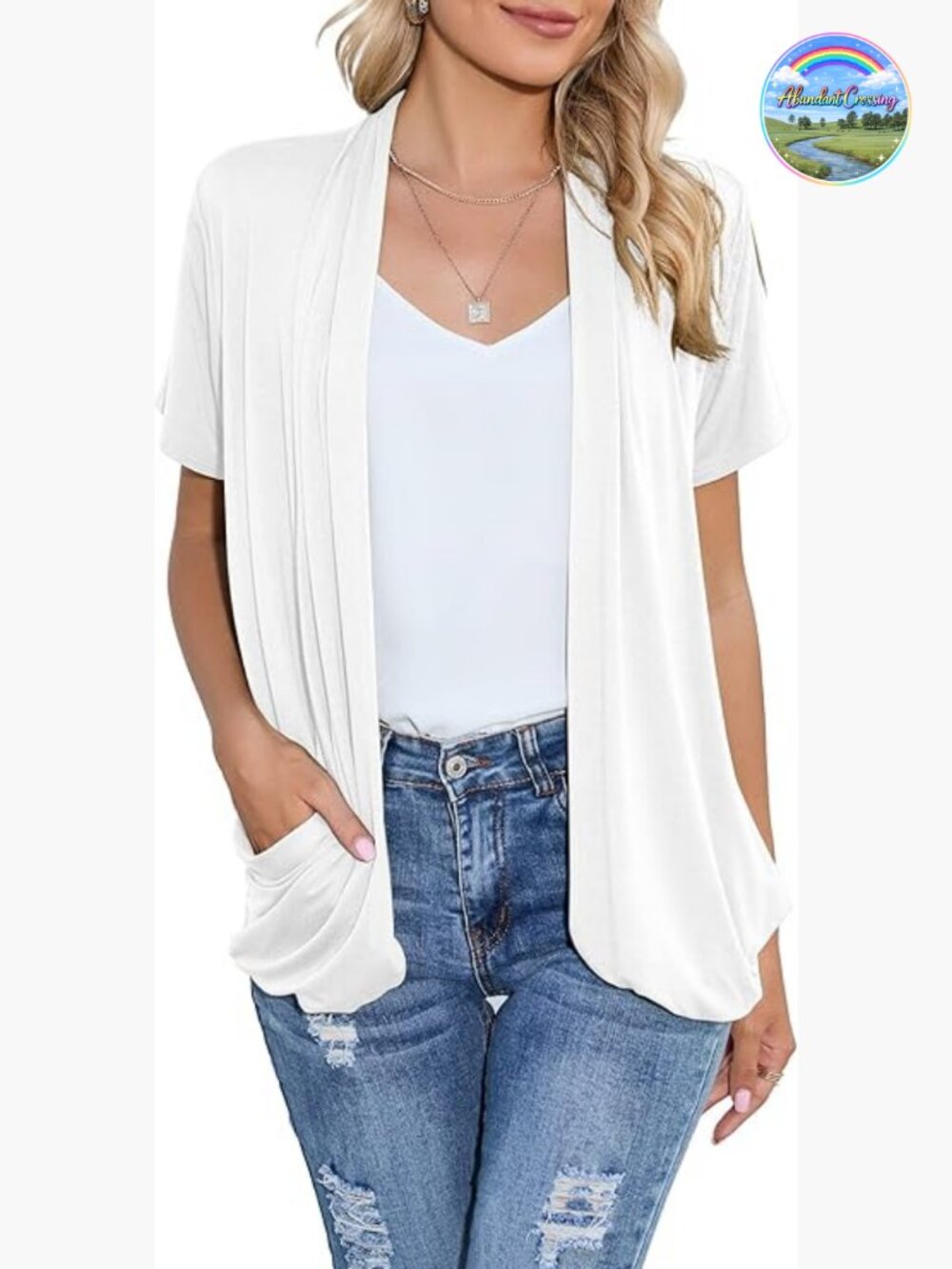 95% Viscose 5% Spandex Lightweight Open Front Cardigan with Pockets